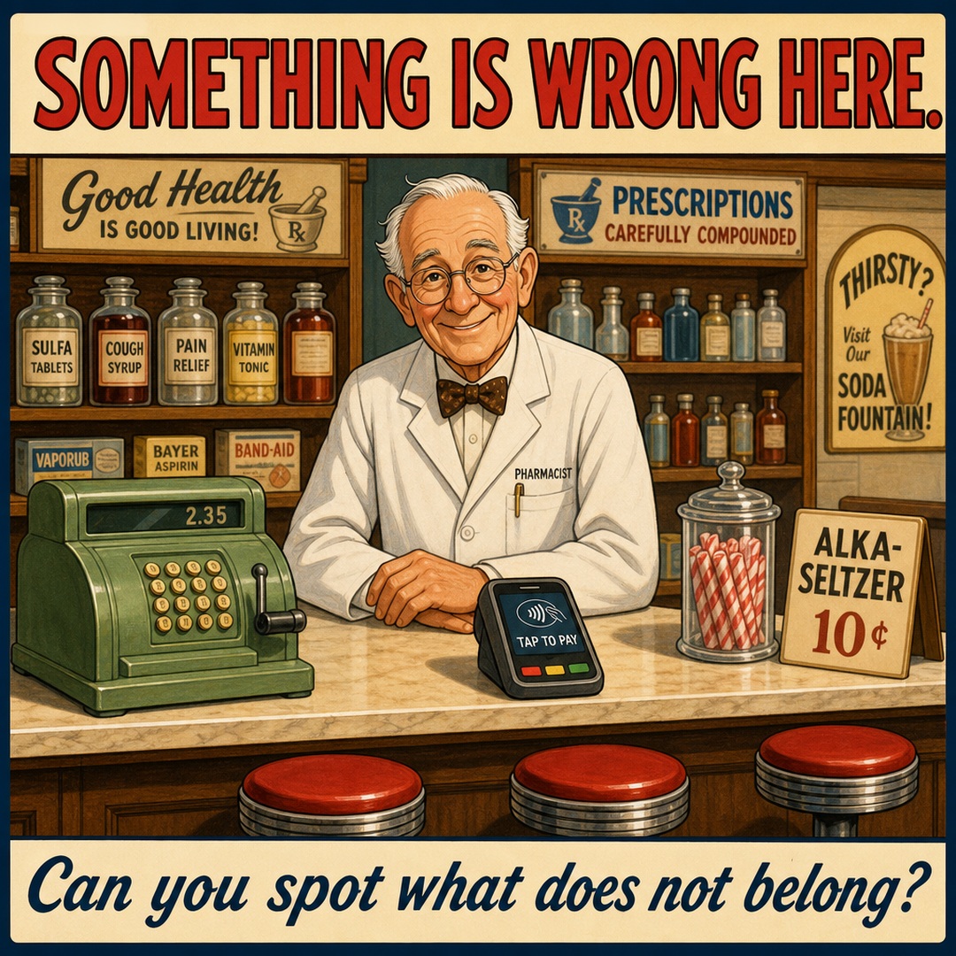Something Is Wrong in This 1950s Pharmacy: Answer