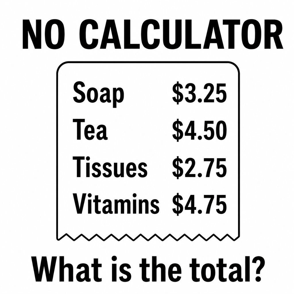 Answer: No Calculator Pharmacy Receipt Math Puzzle