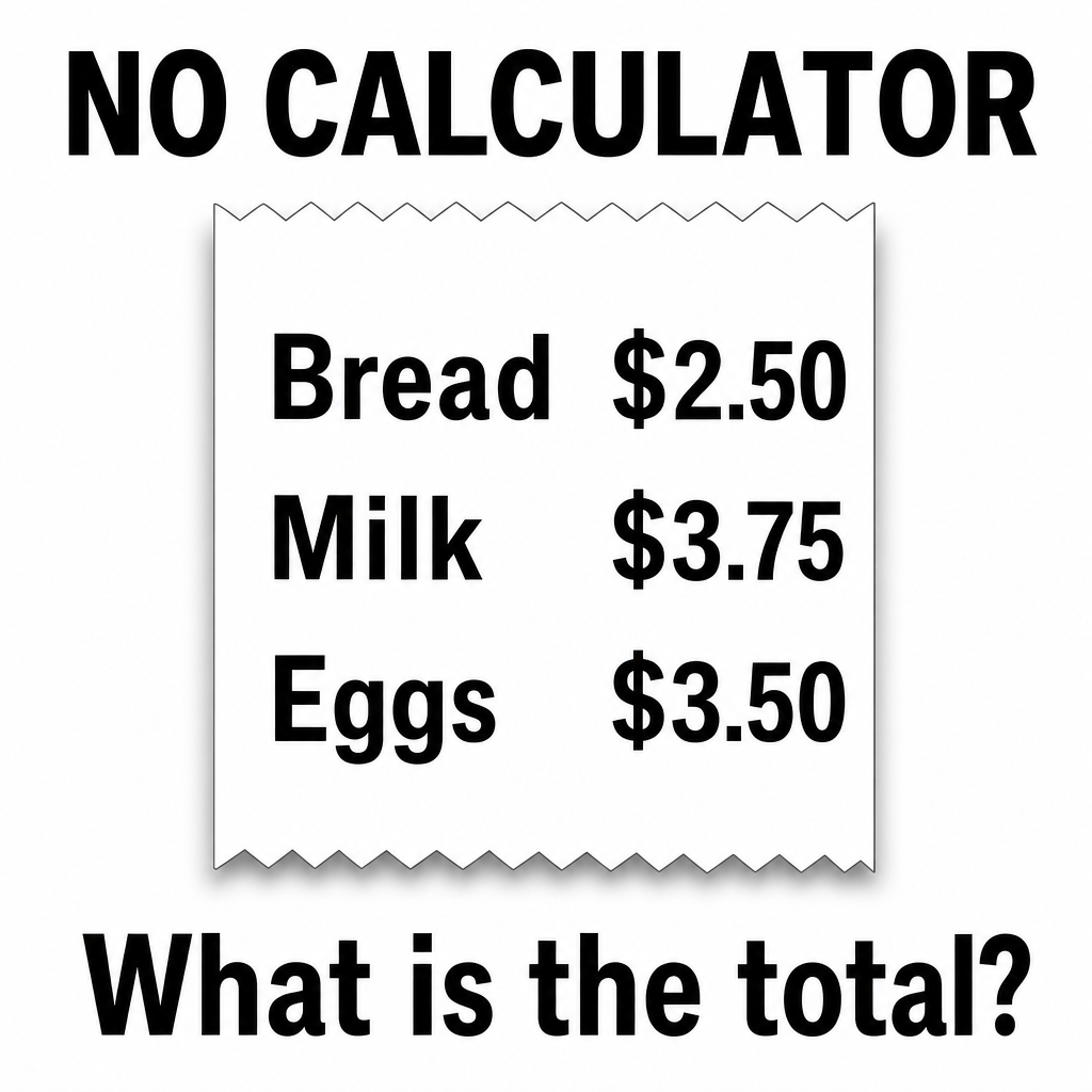 Answer: No Calculator Receipt Math Puzzle