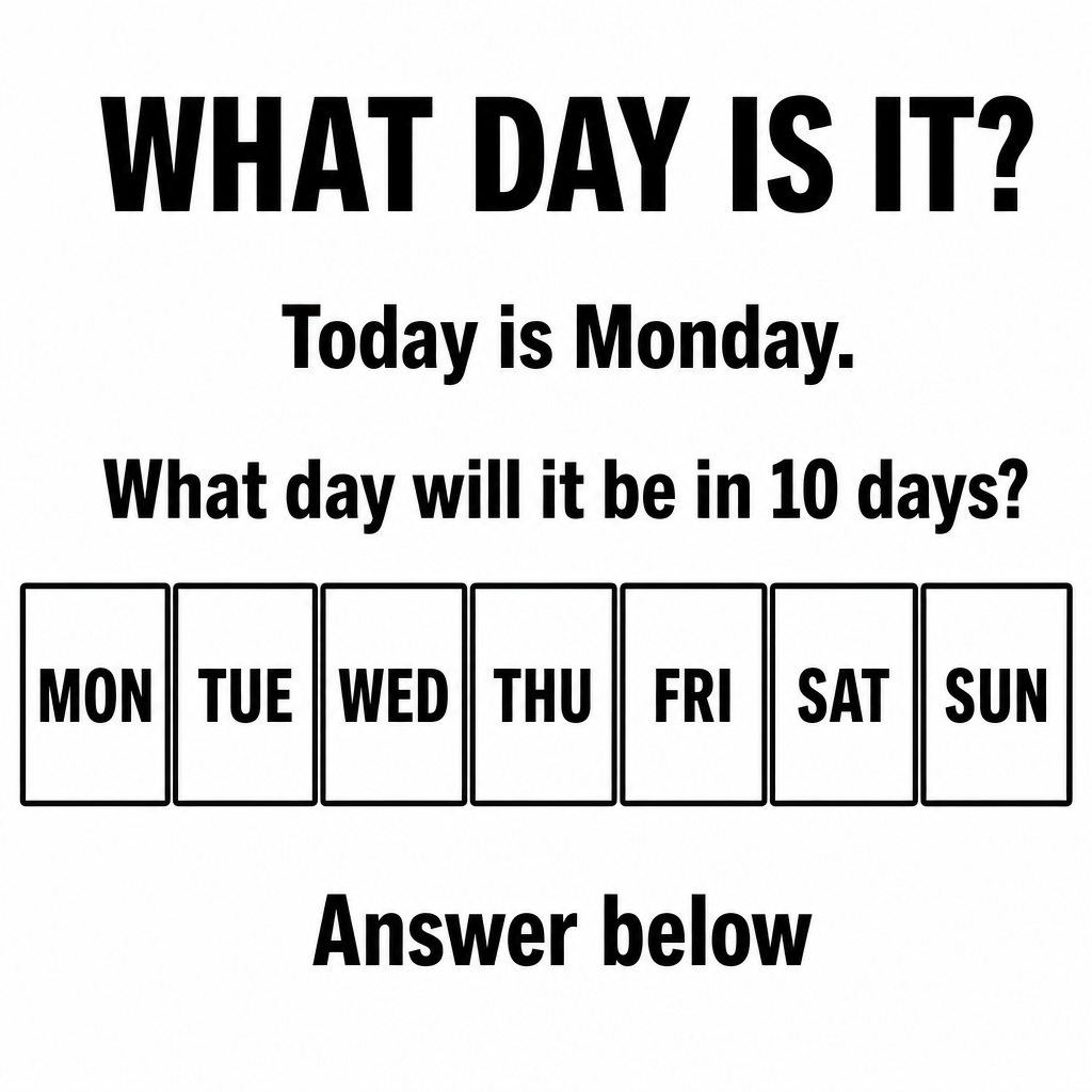 Answer: Today Is Monday. What Day Will It Be in 10 Days?