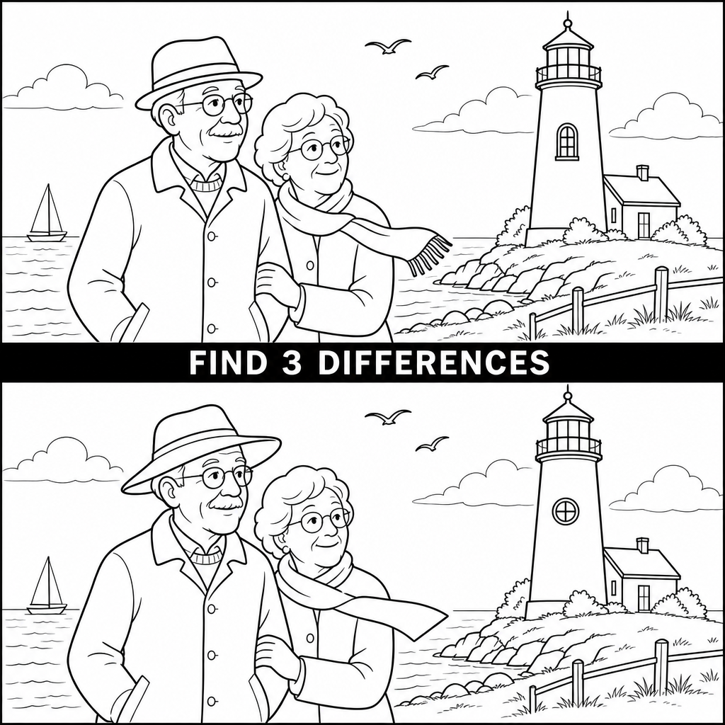 Find the 3 Differences: Lighthouse Puzzle Answer
