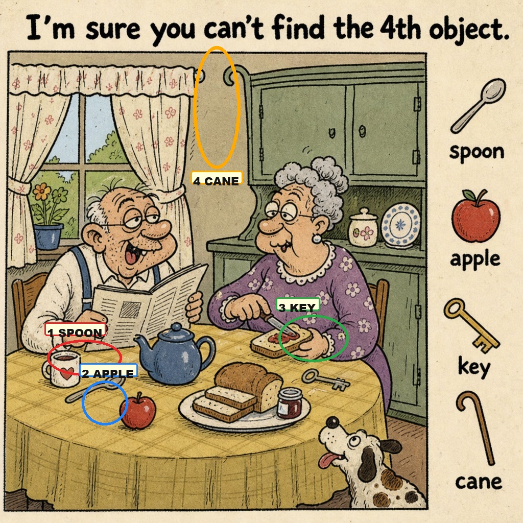 Can You Find the Hidden Cane in This Picture? answer image