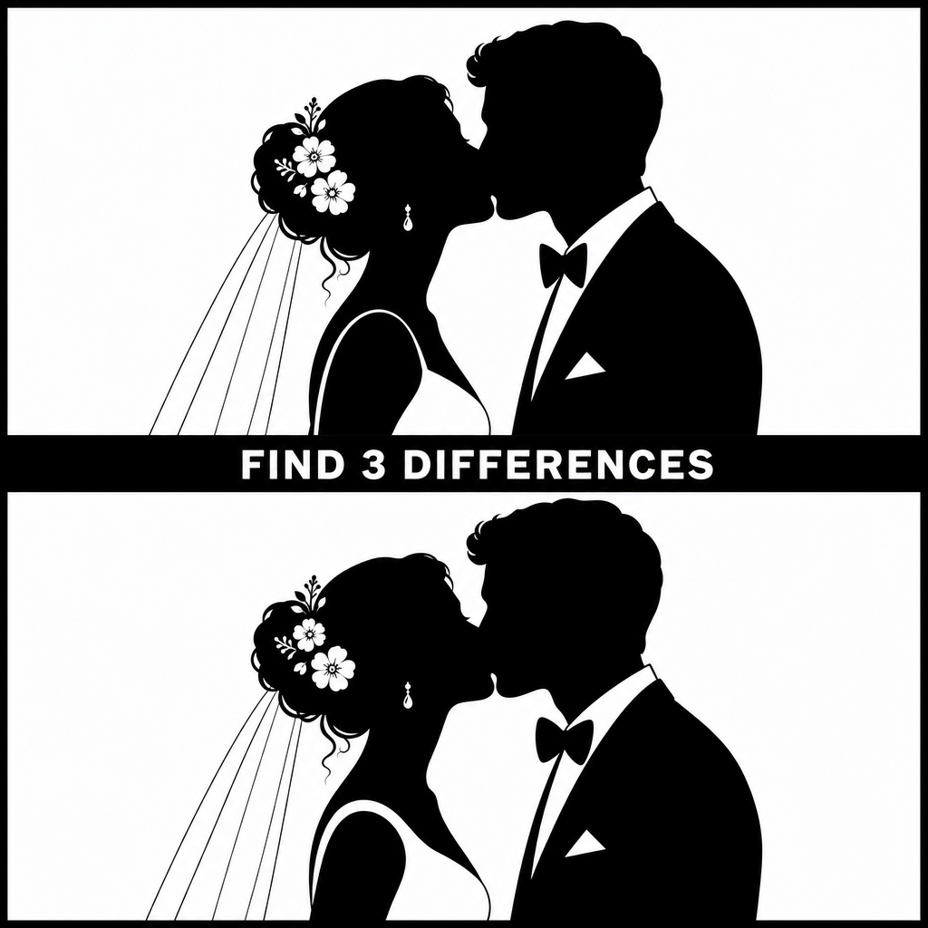 Find the 3 Differences: Wedding Silhouette Answer