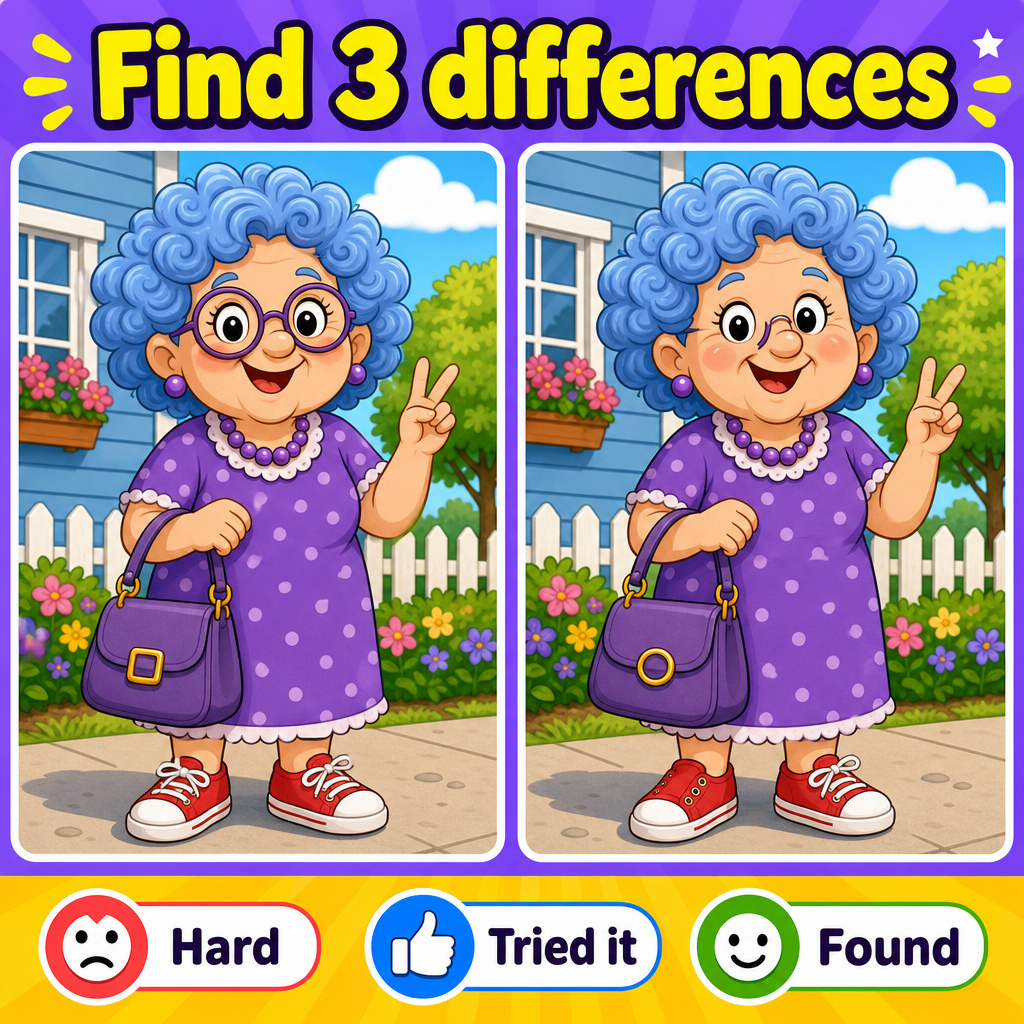 Find the 3 Differences: Cartoon Lady Answer
