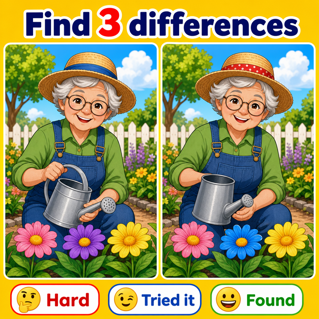 Find the 3 Differences: Gardener Puzzle Answer