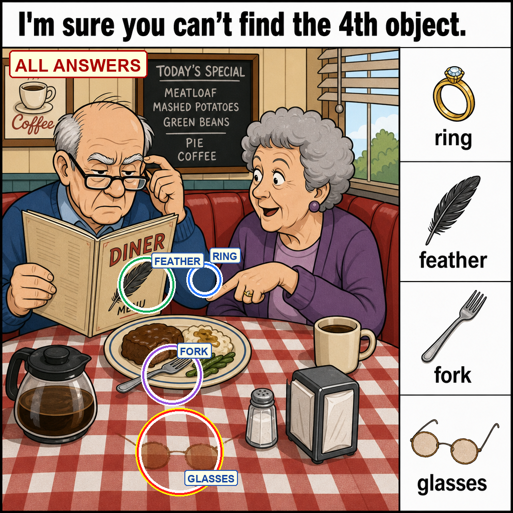 All answers marked for the hidden object puzzle
