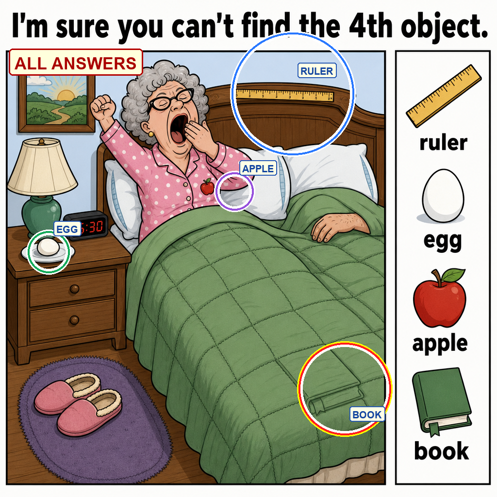 All answers marked for the hidden object puzzle