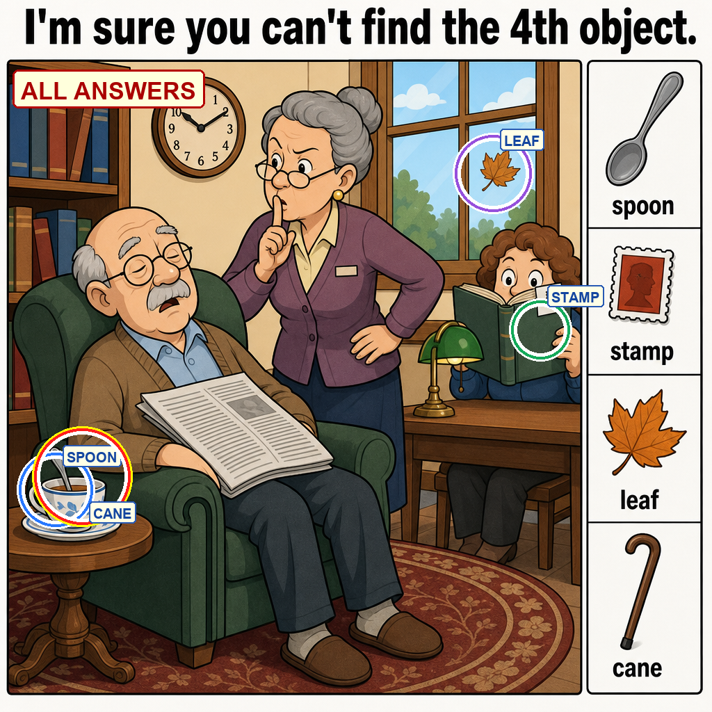 All answers marked for the hidden object puzzle