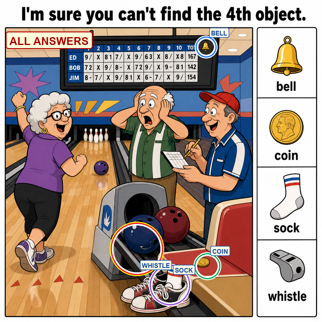 All answers marked for the hidden object puzzle