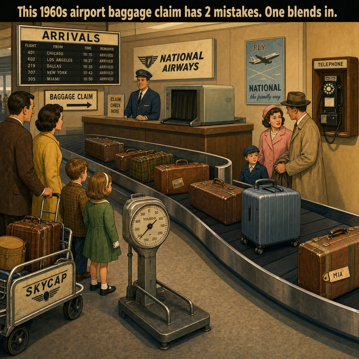 Two Things Are Wrong at This 1960s Airport Baggage Claim: Answer