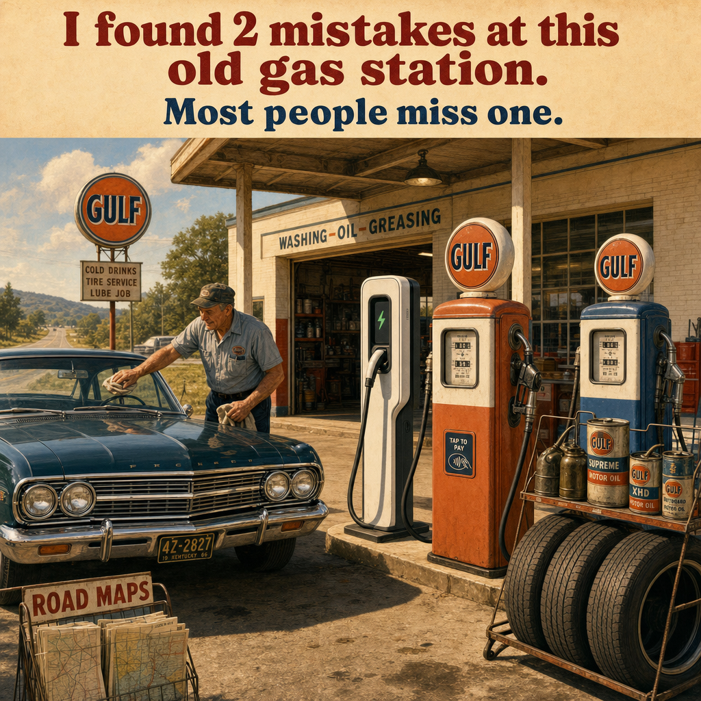 Two Things Are Wrong at This Old Gas Station: Answer