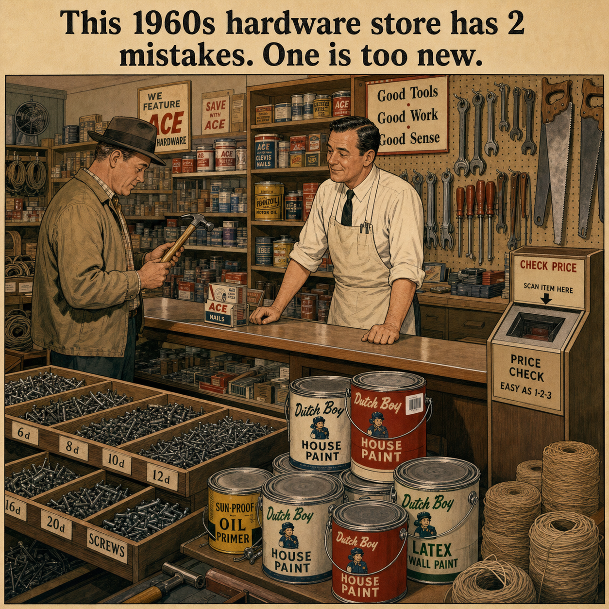 Two Things Are Wrong at This 1960s Hardware Store: Answer