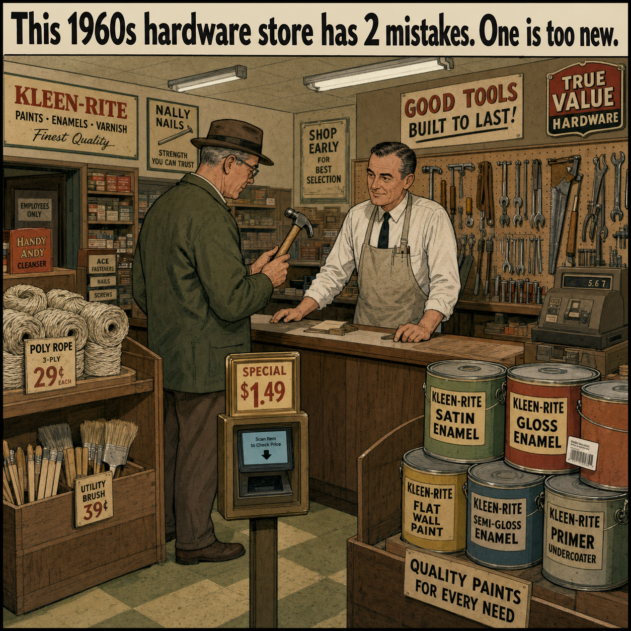 Two Things Are Wrong at This 1960s Hardware Store: Answer