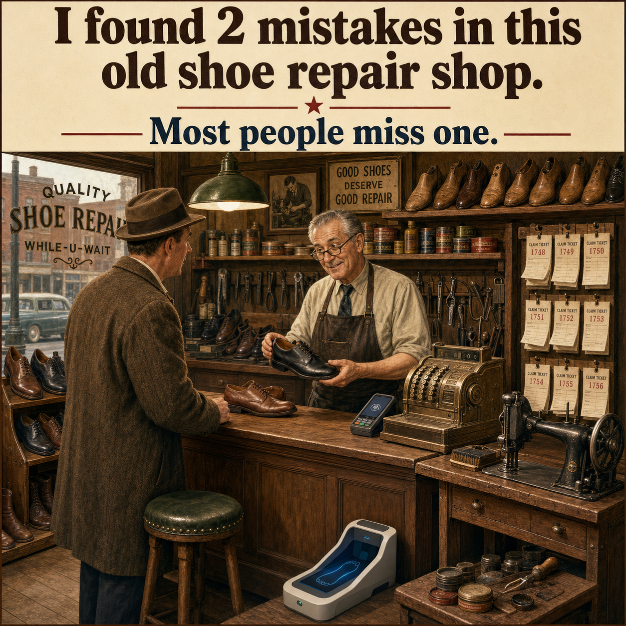 Two Things Are Wrong in This Old Shoe Repair Shop: Answer