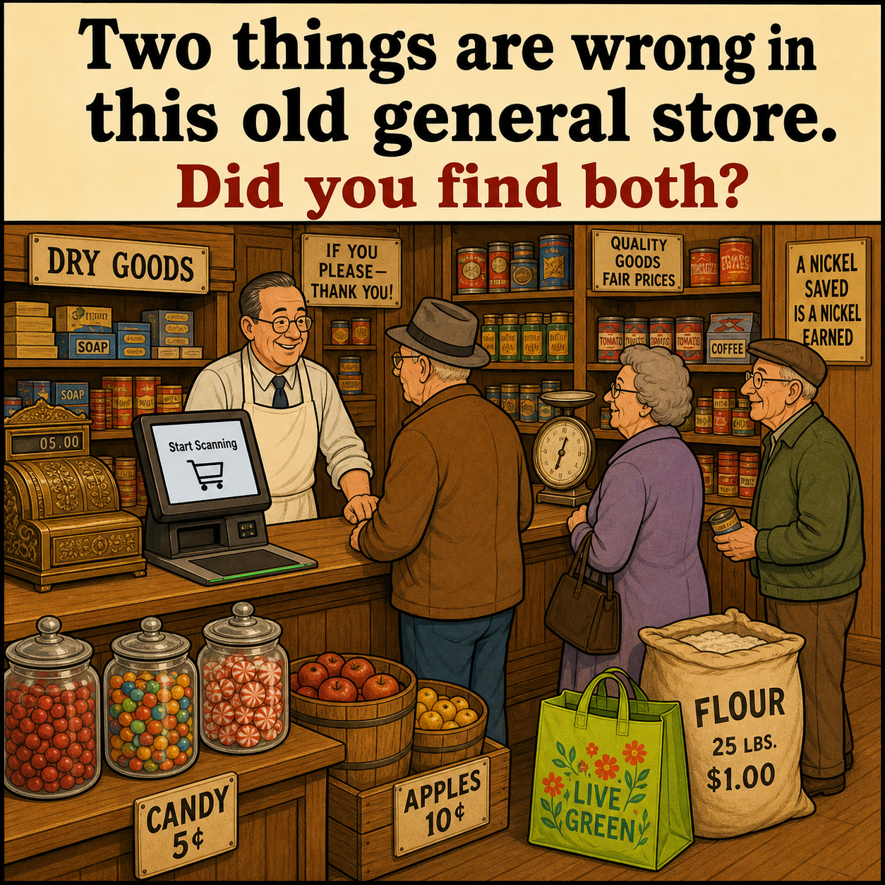 Two Things Are Wrong in This Old General Store: Answer