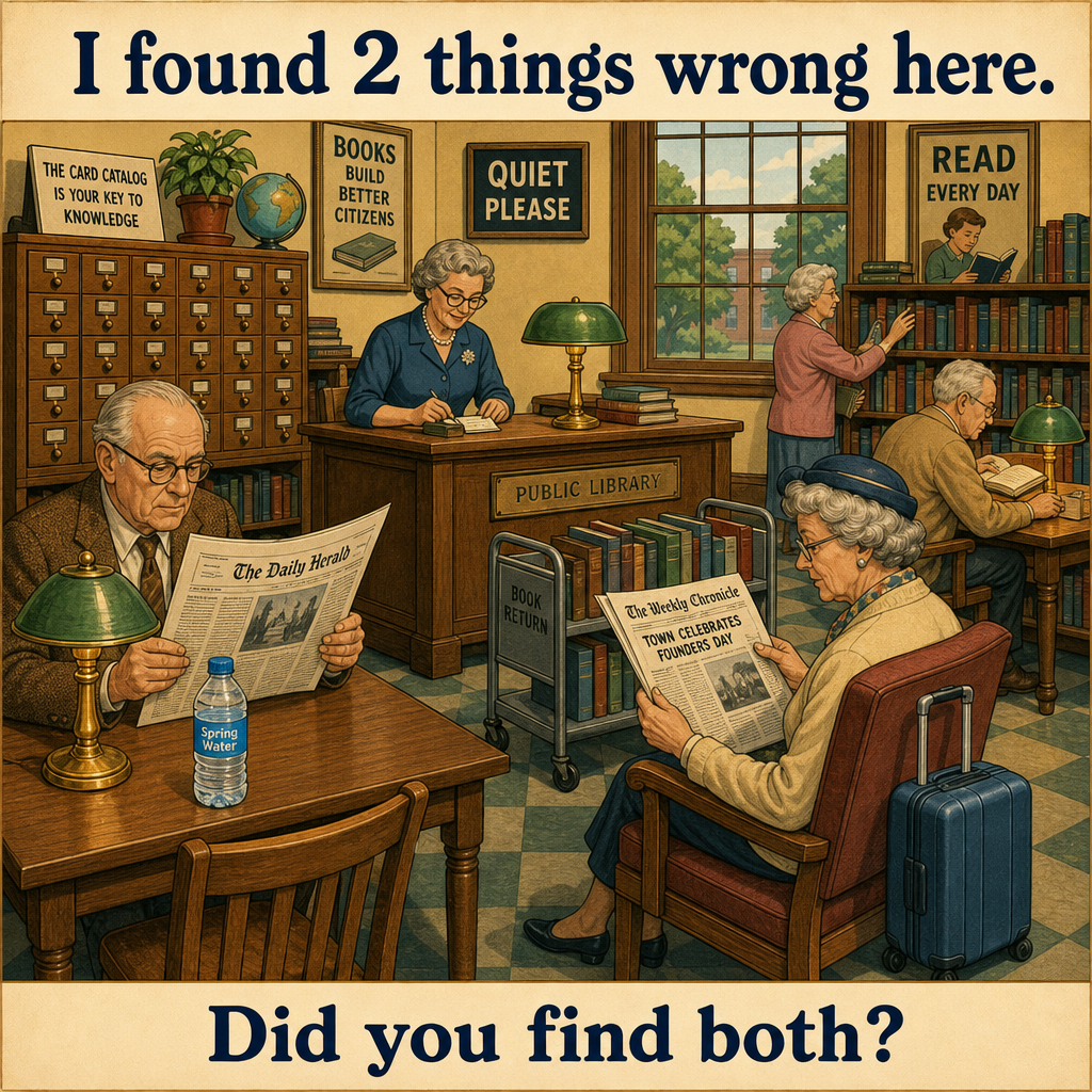 Two Things Are Wrong in This Old Library: Answer