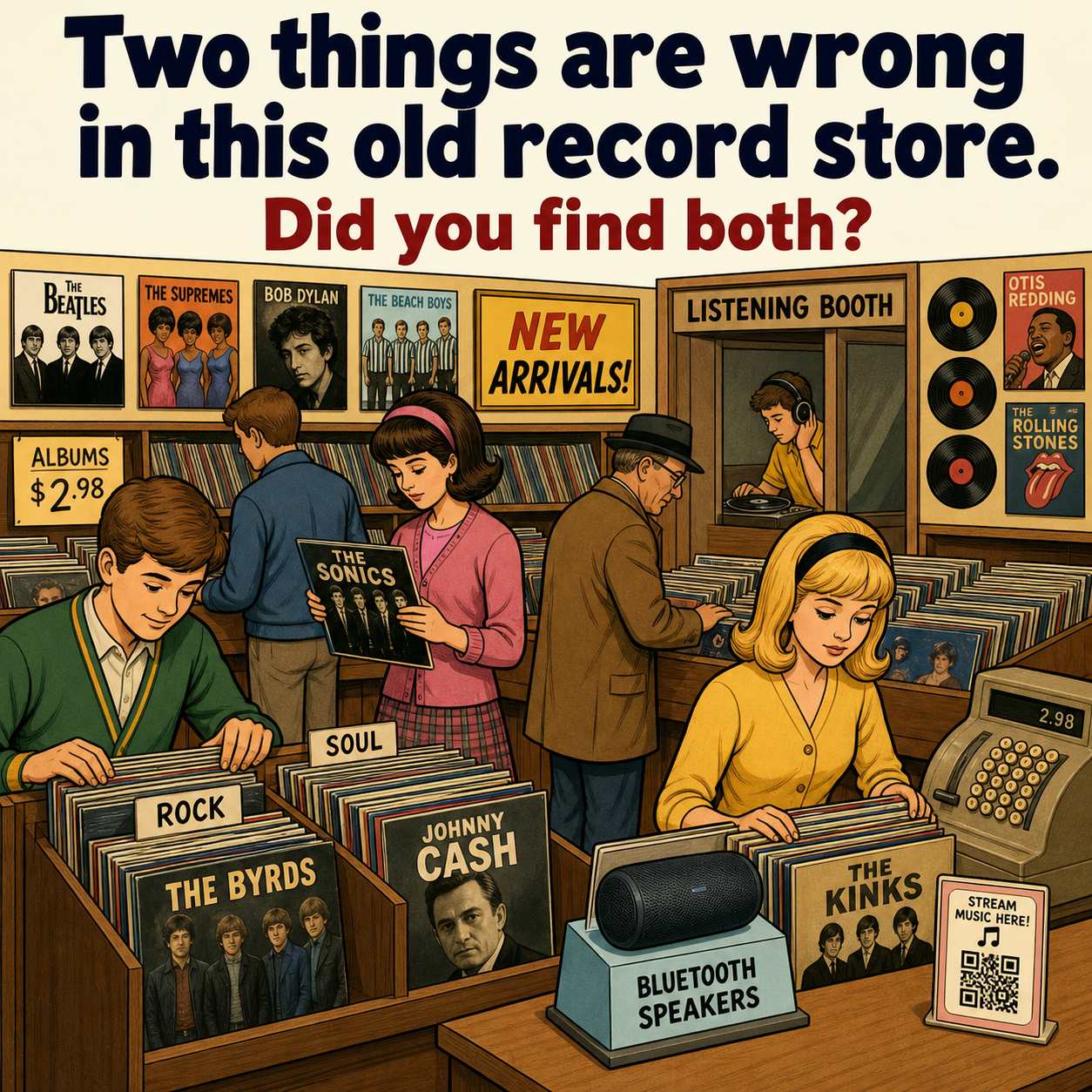 Two Things Are Wrong in This Old Record Store: Answer