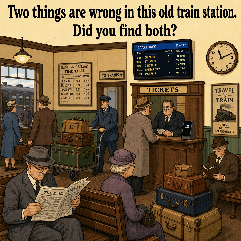Two Things Are Wrong in This Old Train Station: Answer