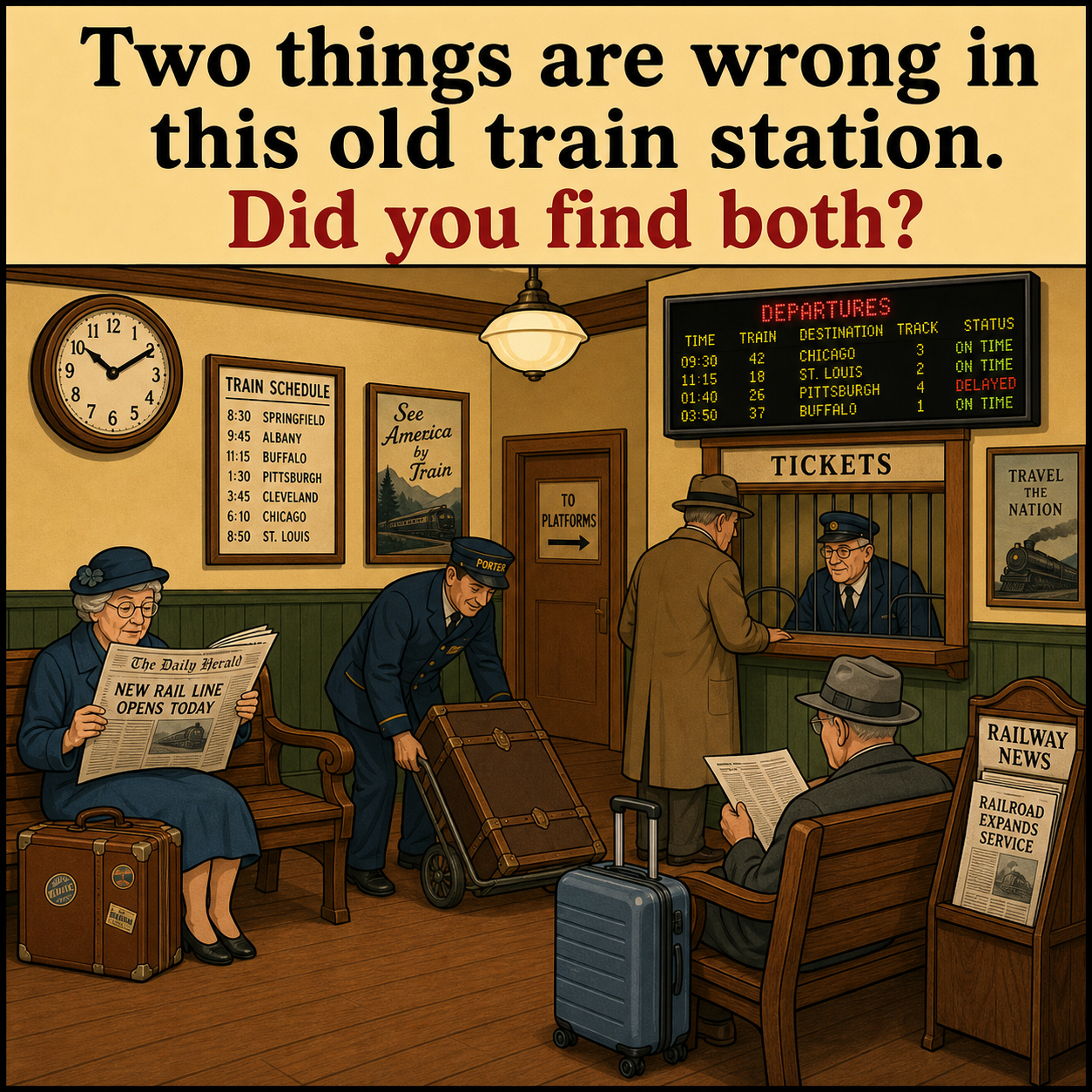Two Things Are Wrong in This Old Train Station: Answer