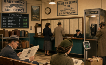 Two Things Are Wrong in This 1950s Bus Station: Answer