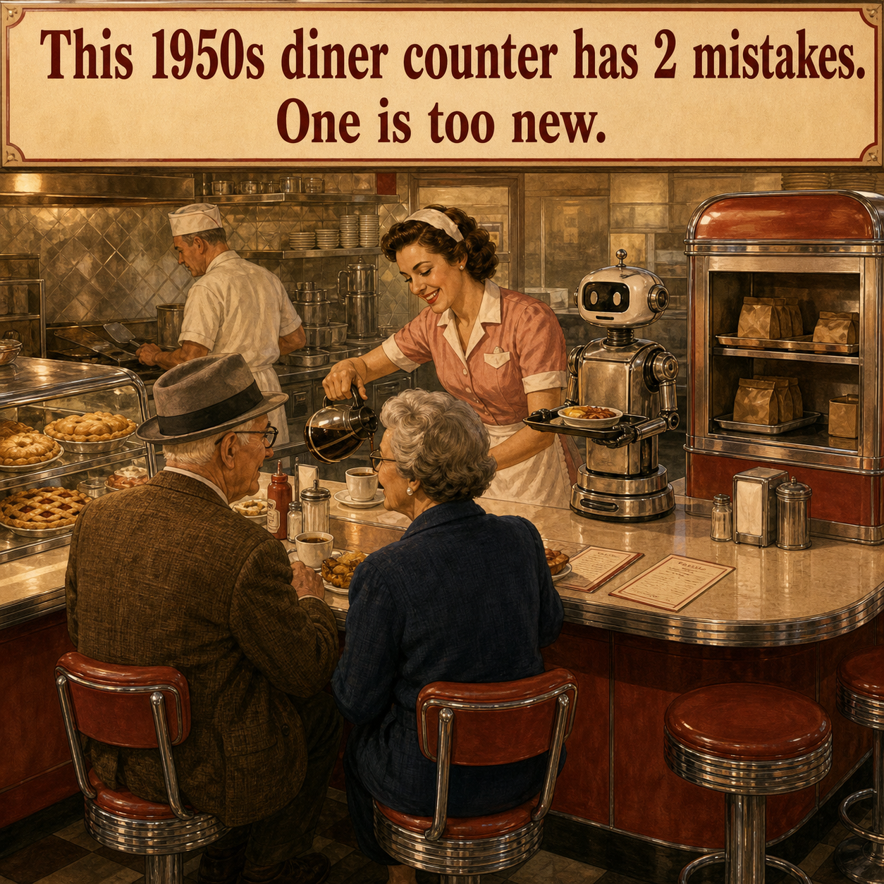 Two Things Are Wrong at This 1950s Diner Counter: Answer