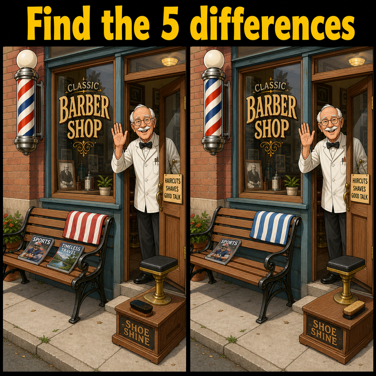 Find the 5 Differences: Barber Shop Puzzle Answer
