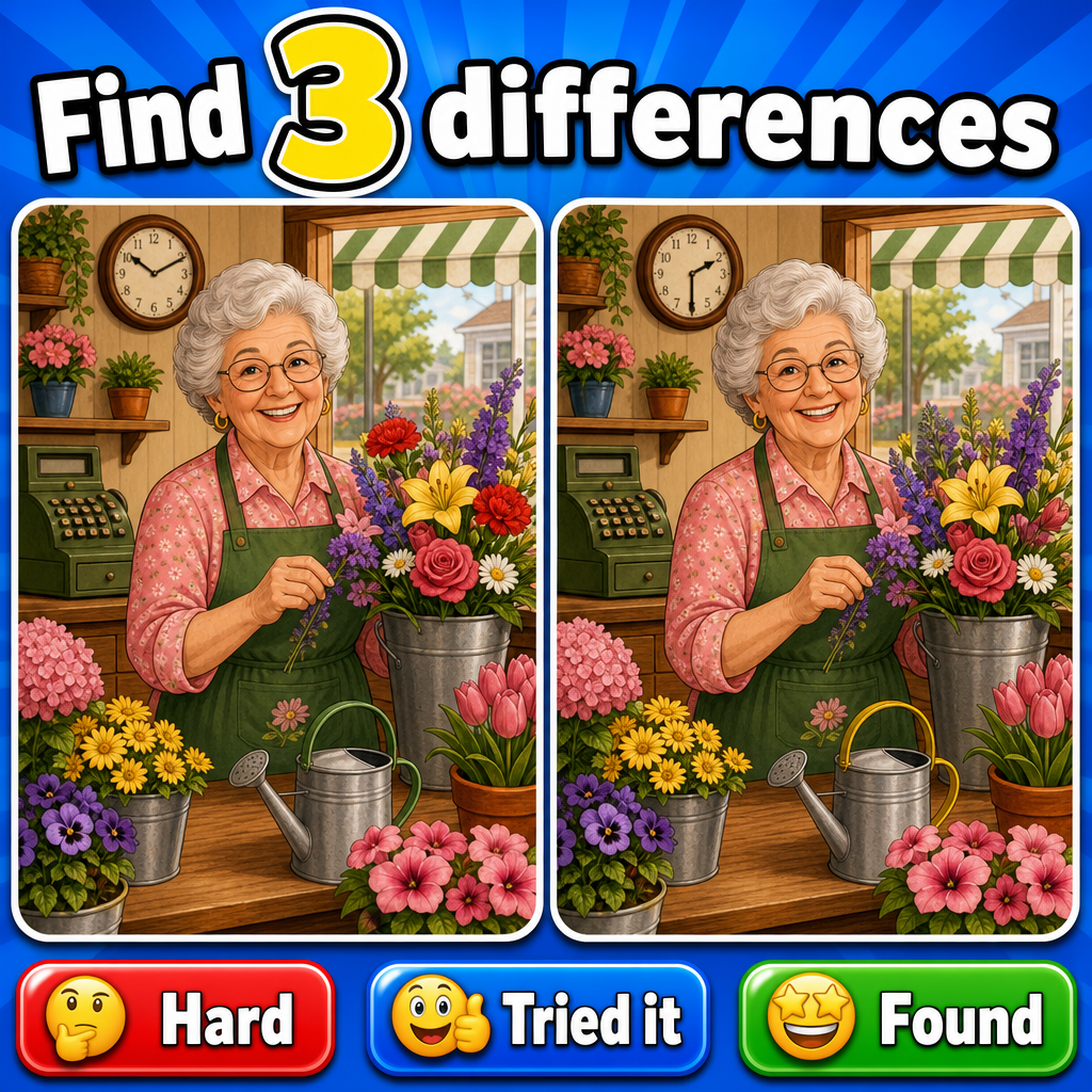 Find the 3 Differences: Flower Shop Puzzle Answer