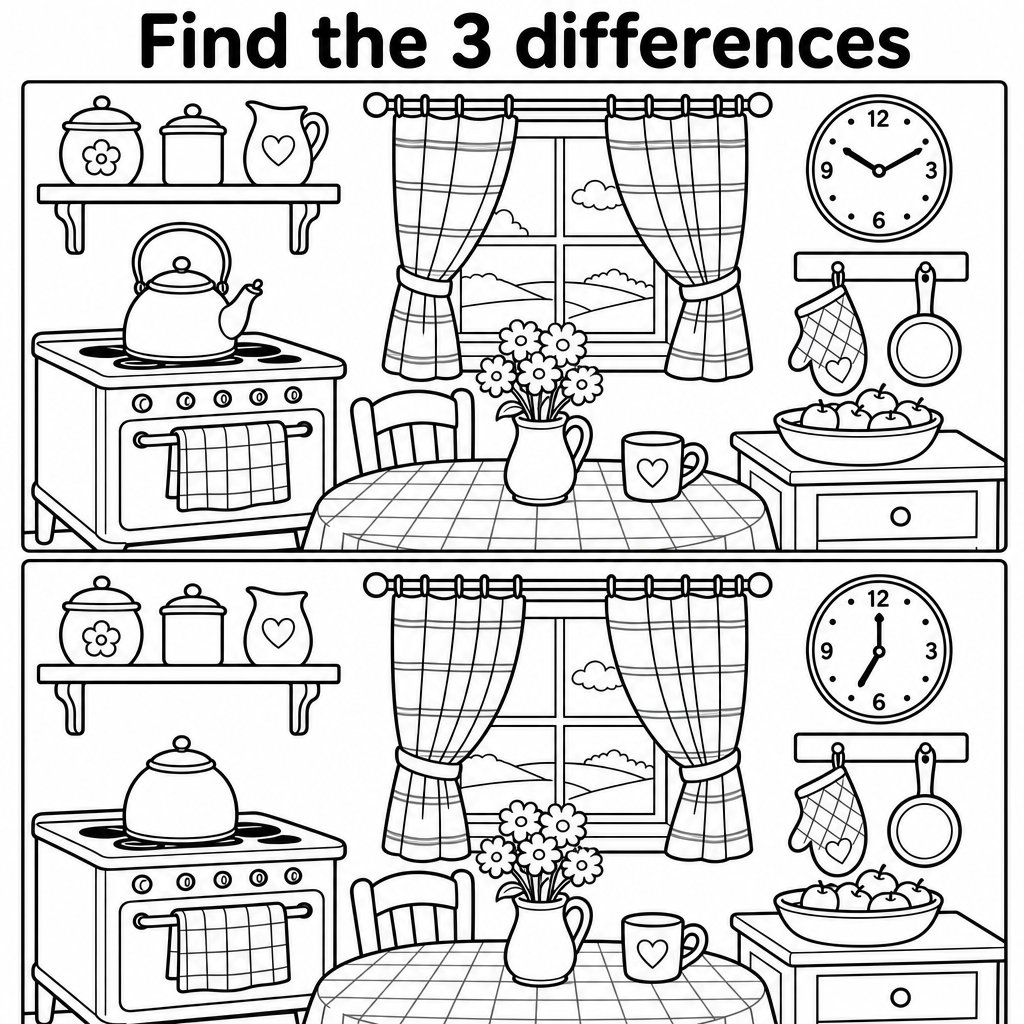Find the 3 Differences: Kitchen Puzzle Answer