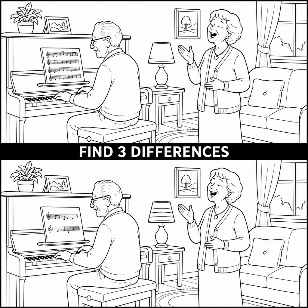 Find the 3 Differences: Piano Room Answer