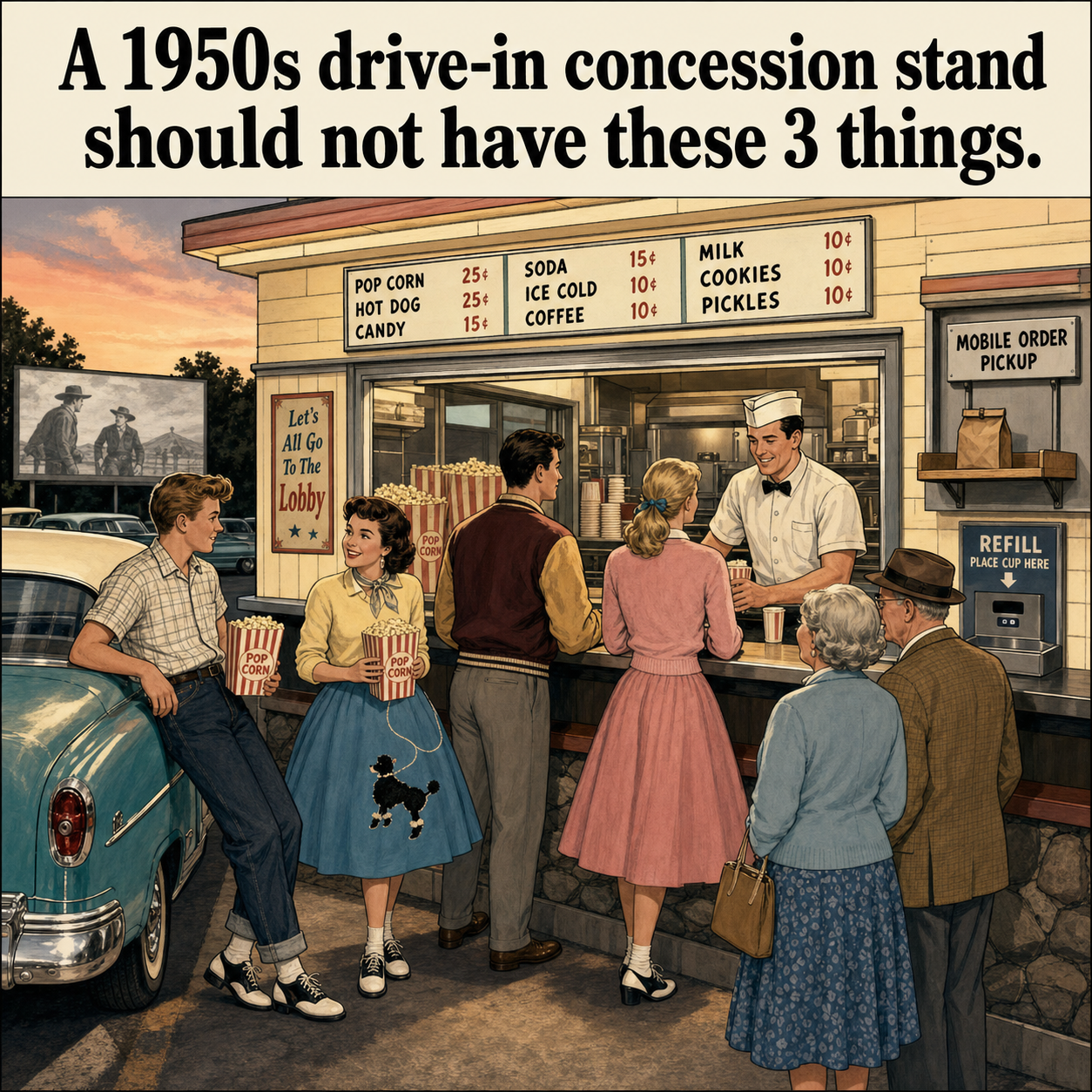 Three Things Are Wrong at This 1950s Drive-In Concession Stand: Answer