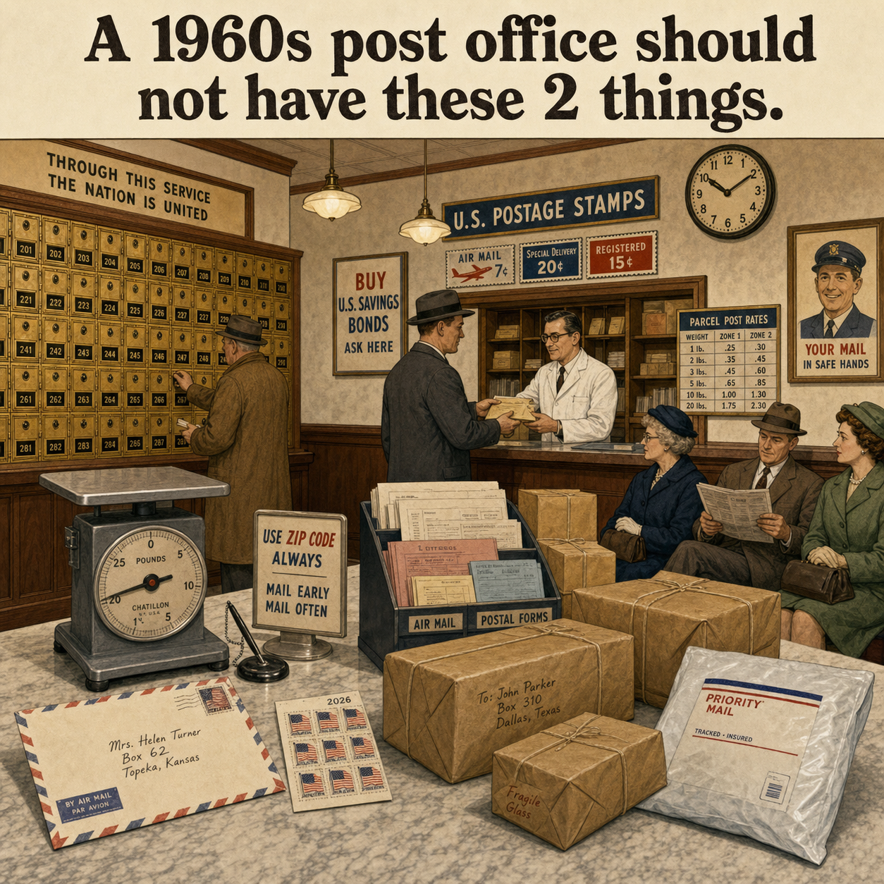 Two Things Are Wrong at This 1960s Post Office: Answer