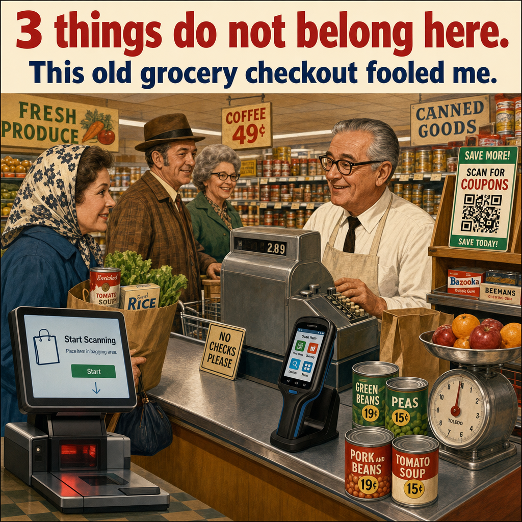 Three Things Are Wrong at This Old Grocery Checkout: Answer