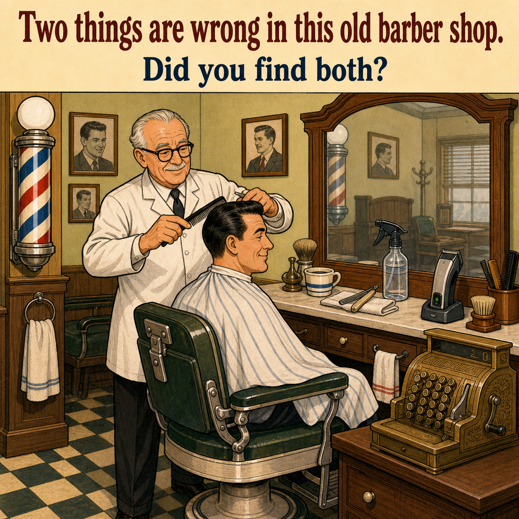 Two Things Are Wrong in This Old Barber Shop: Answer