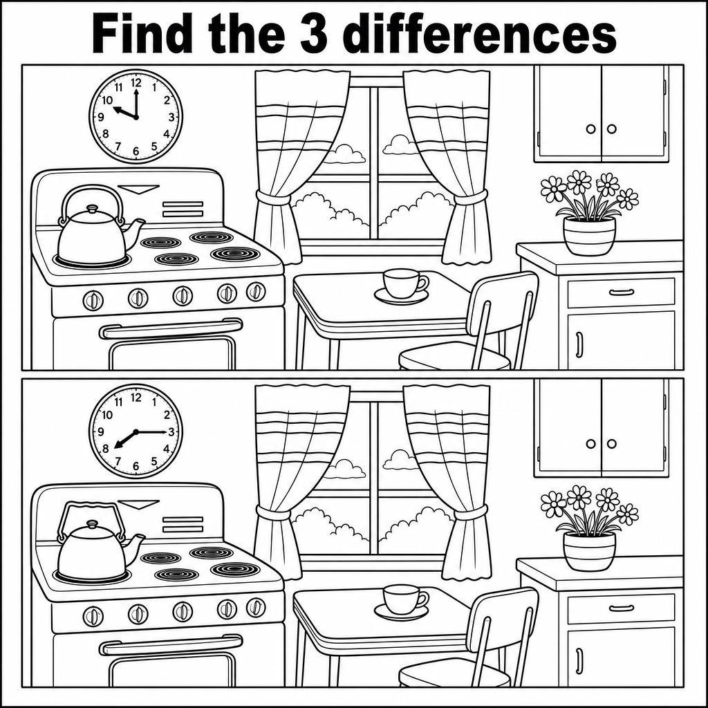 Find the 3 Differences: Kitchen Puzzle Answer
