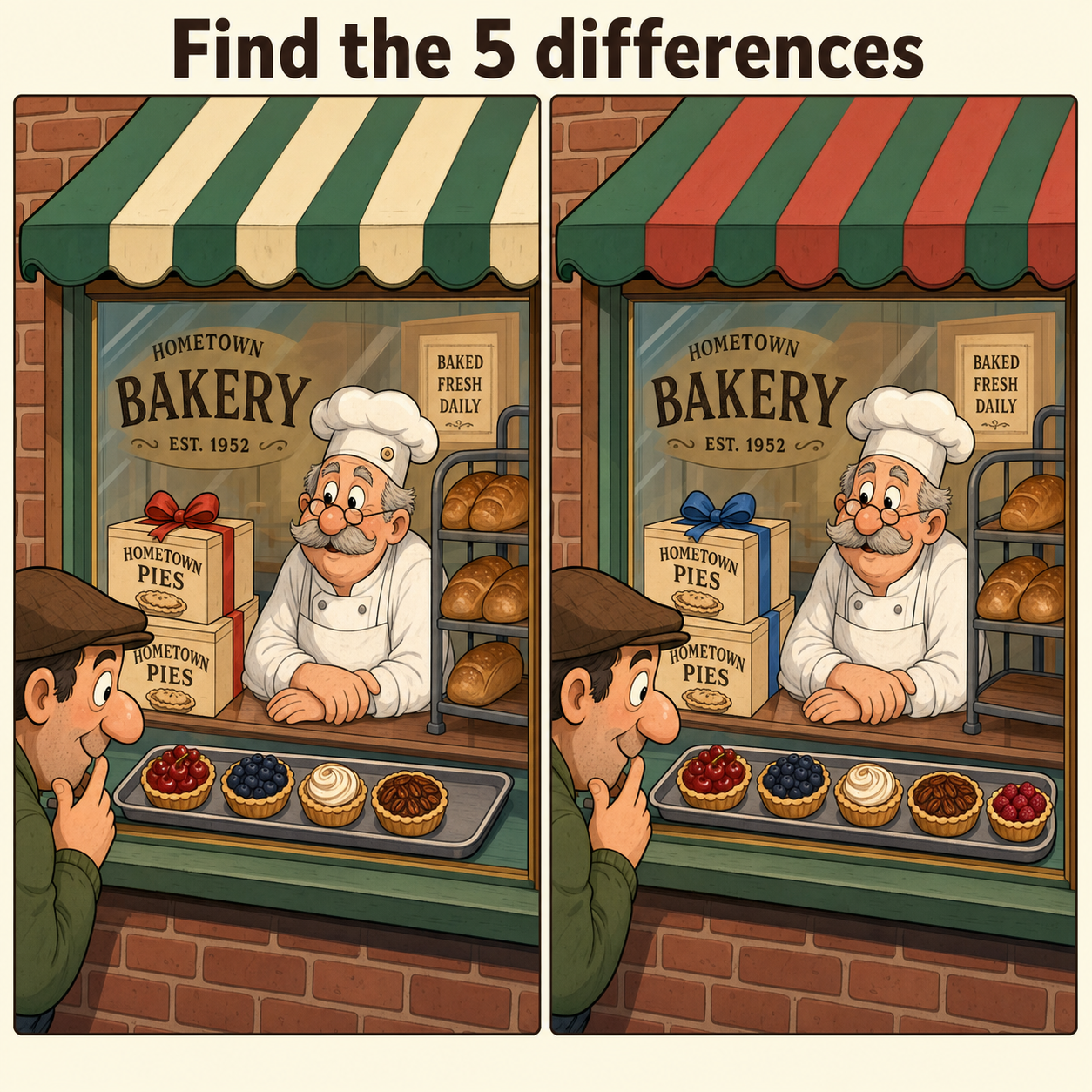 Find the 5 Differences: Bakery Window Puzzle Answer
