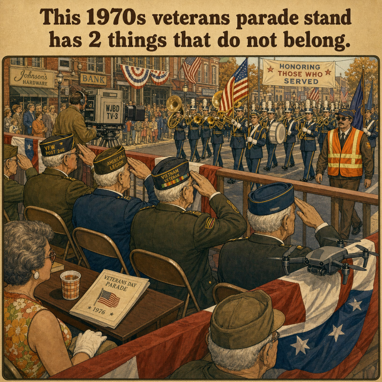 Two Things Are Wrong at This 1970s Veterans Parade Stand: Answer