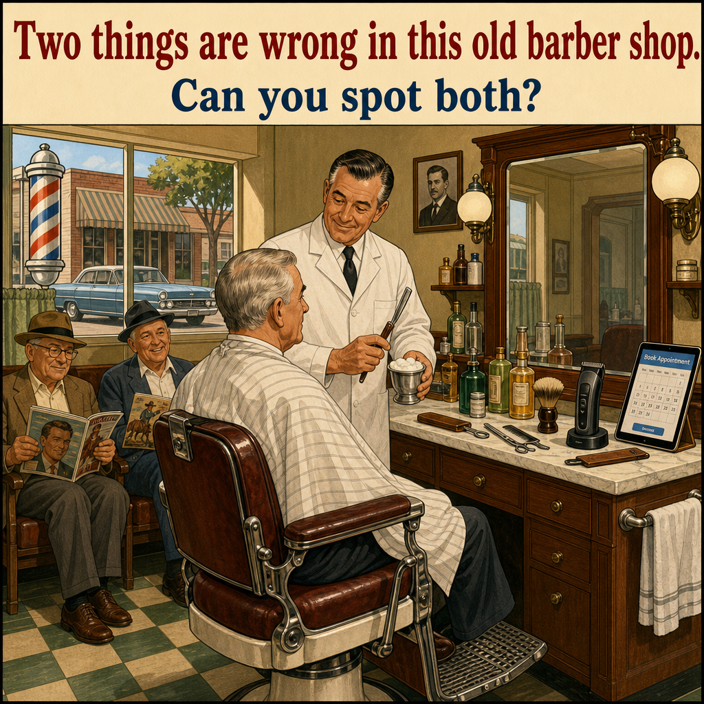 Two Things Are Wrong in This Old Barber Shop: Answer