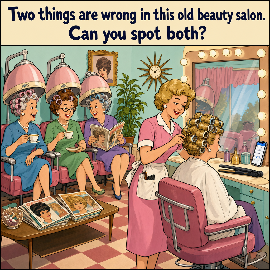 Two Things Are Wrong in This Old Beauty Salon: Answer