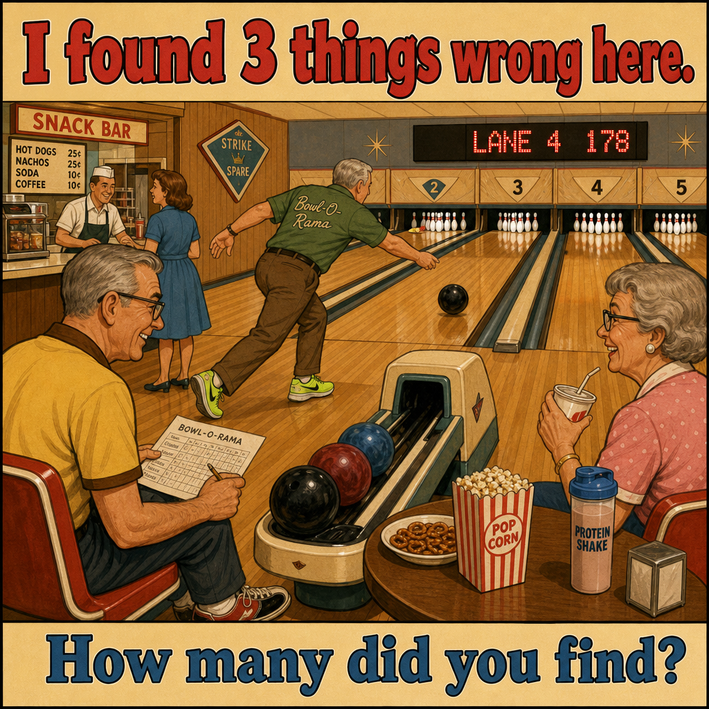 Three Things Are Wrong in This Old Bowling Alley: Answer