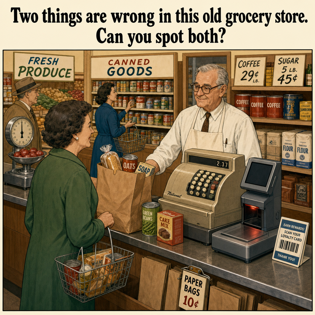 Two Things Are Wrong in This Old Grocery Store: Answer