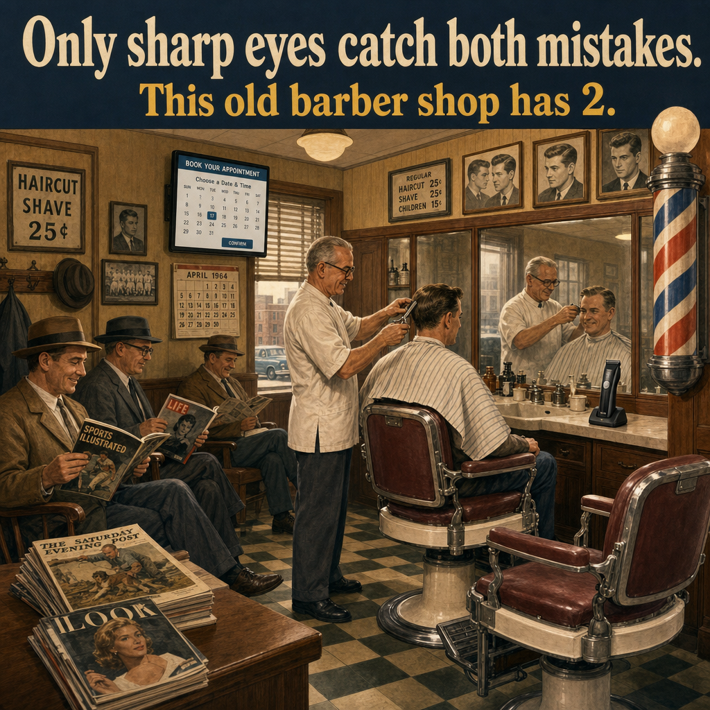 Two Things Are Wrong in This Old Barber Shop: Answer