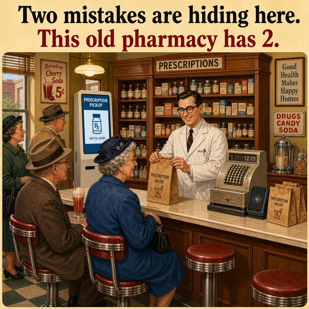 Two Things Are Wrong in This Old Pharmacy: Answer