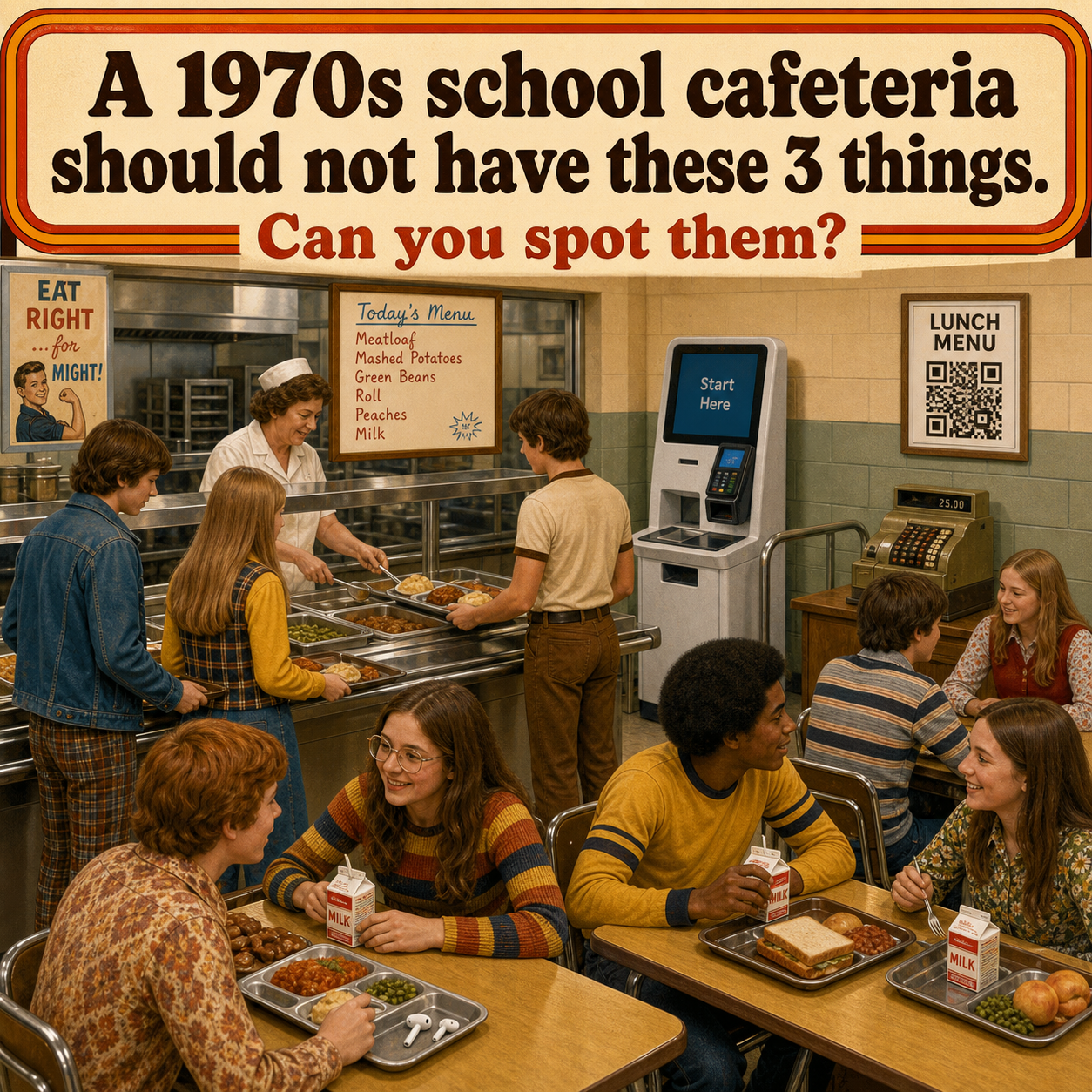 Three Things Are Wrong in This Old School Cafeteria: Answer