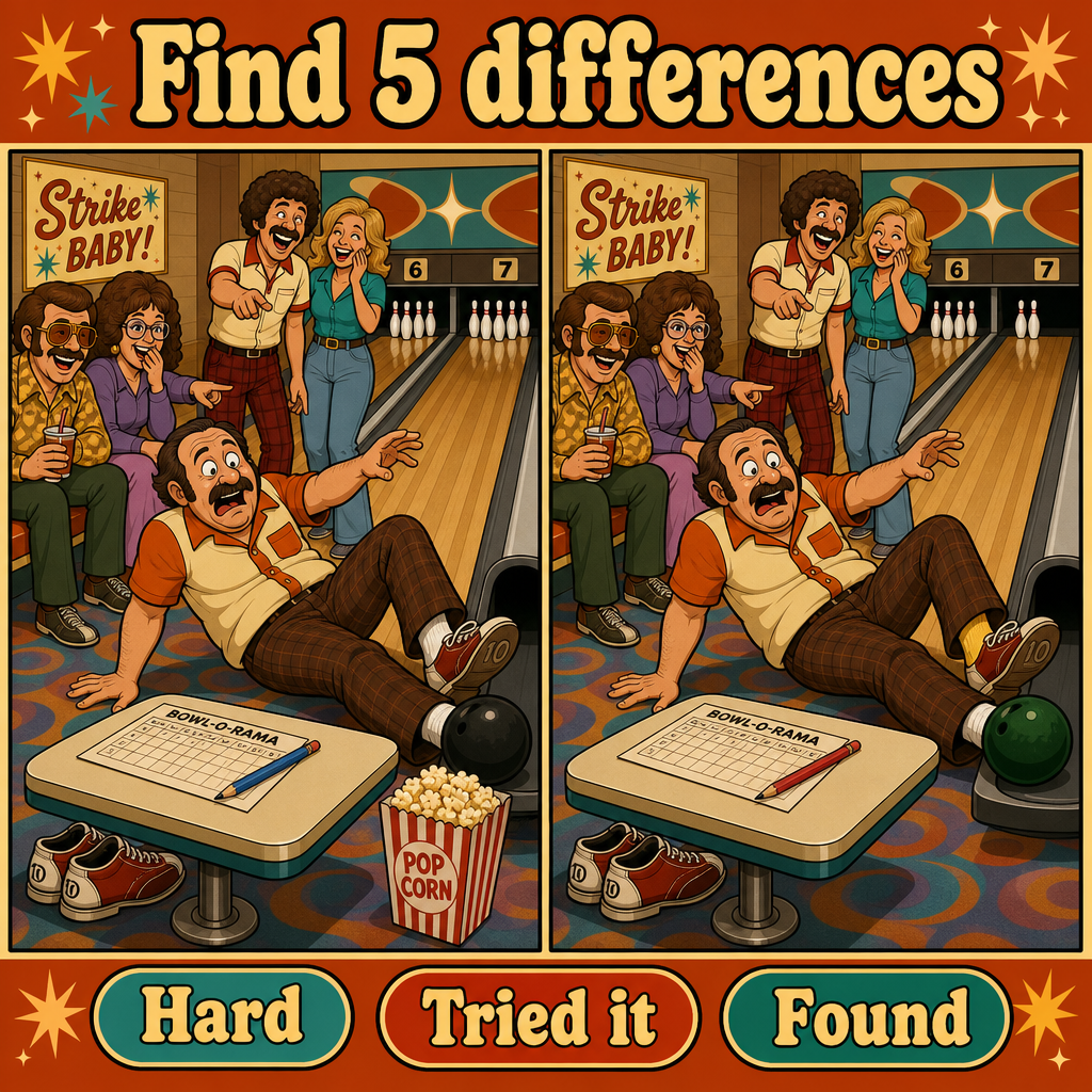 Find the 5 Differences: Funny Bowling Alley Puzzle Answer