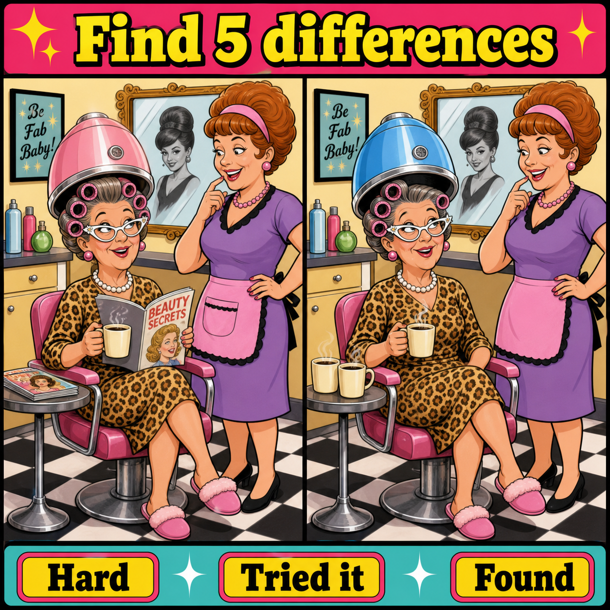 Find the 5 Differences: Funny Hair Salon Puzzle Answer