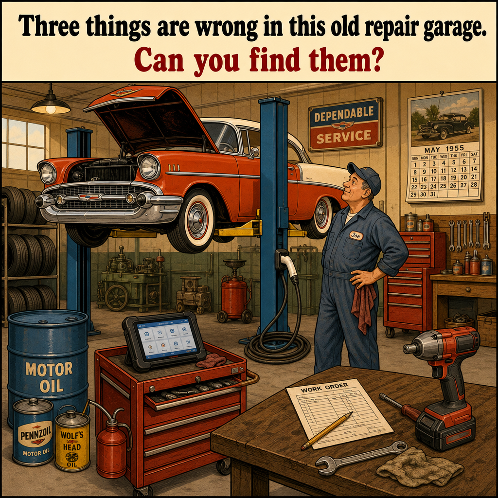 Three Things Are Wrong in This Old Repair Garage: Answer