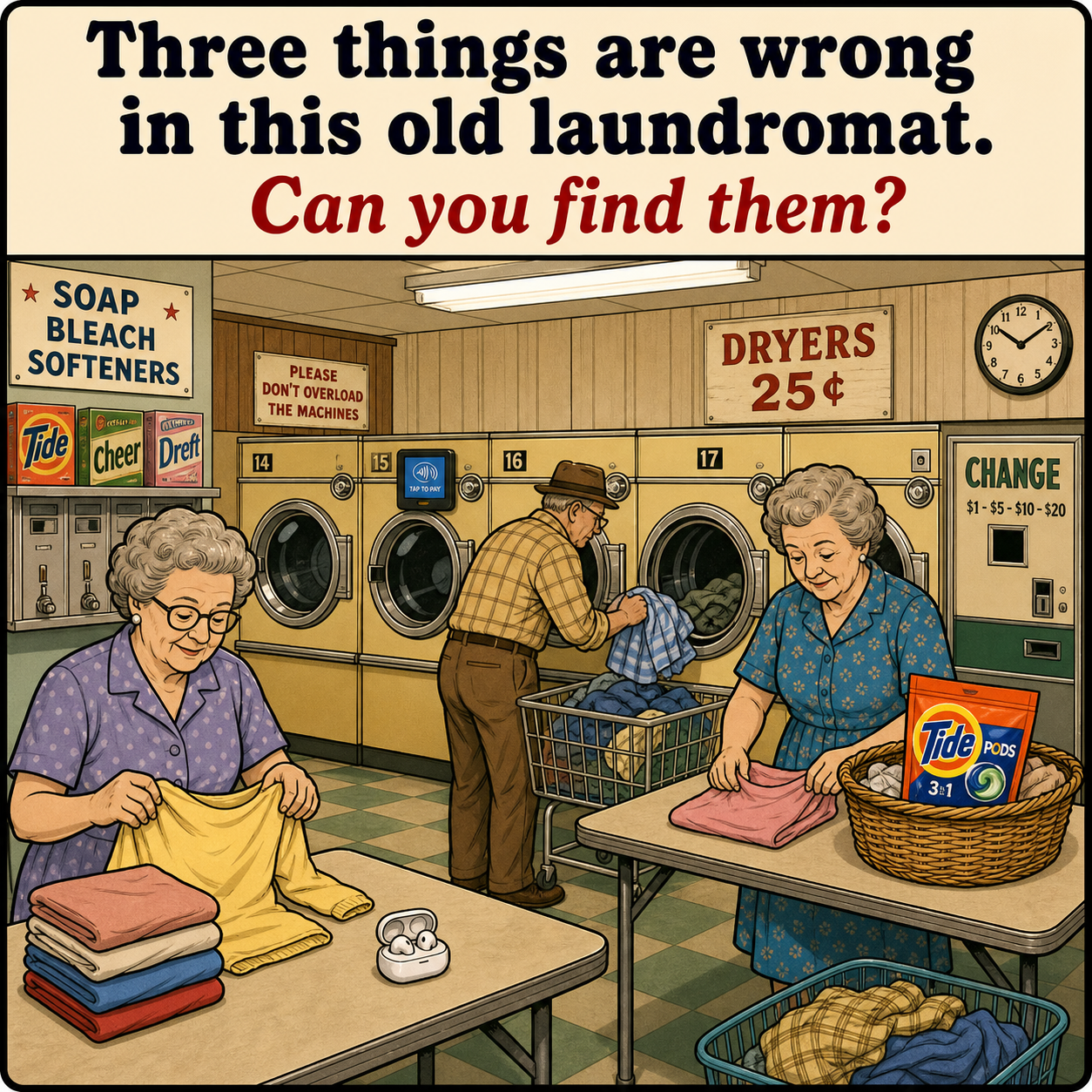 Three Things Are Wrong in This Old Laundromat: Answer