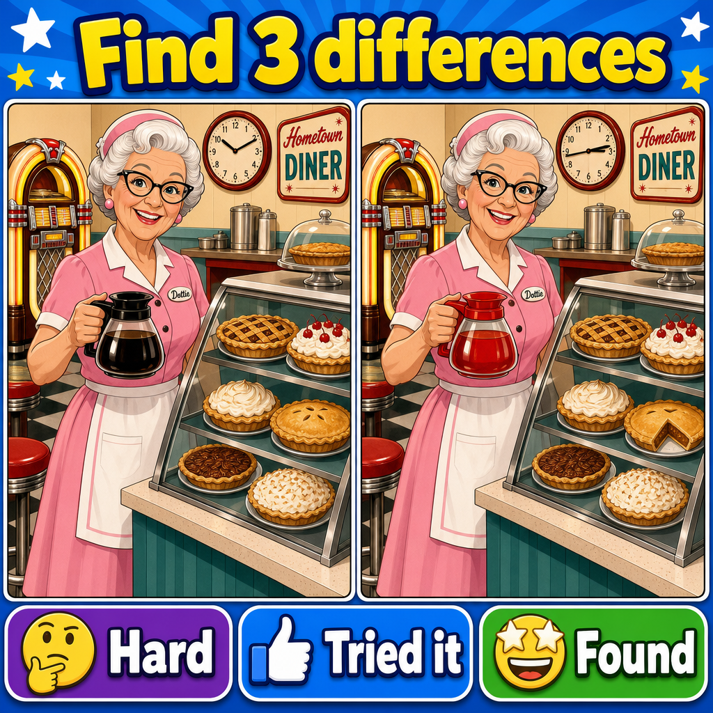 Find the 3 Differences: Diner Pie Case Puzzle Answer