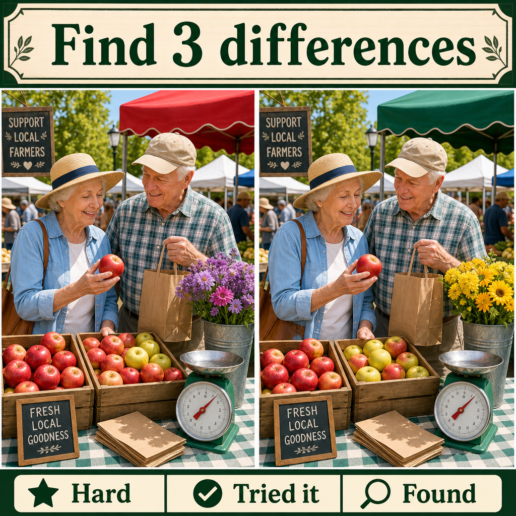 Find the 3 Differences: Farmers Market Puzzle Answer
