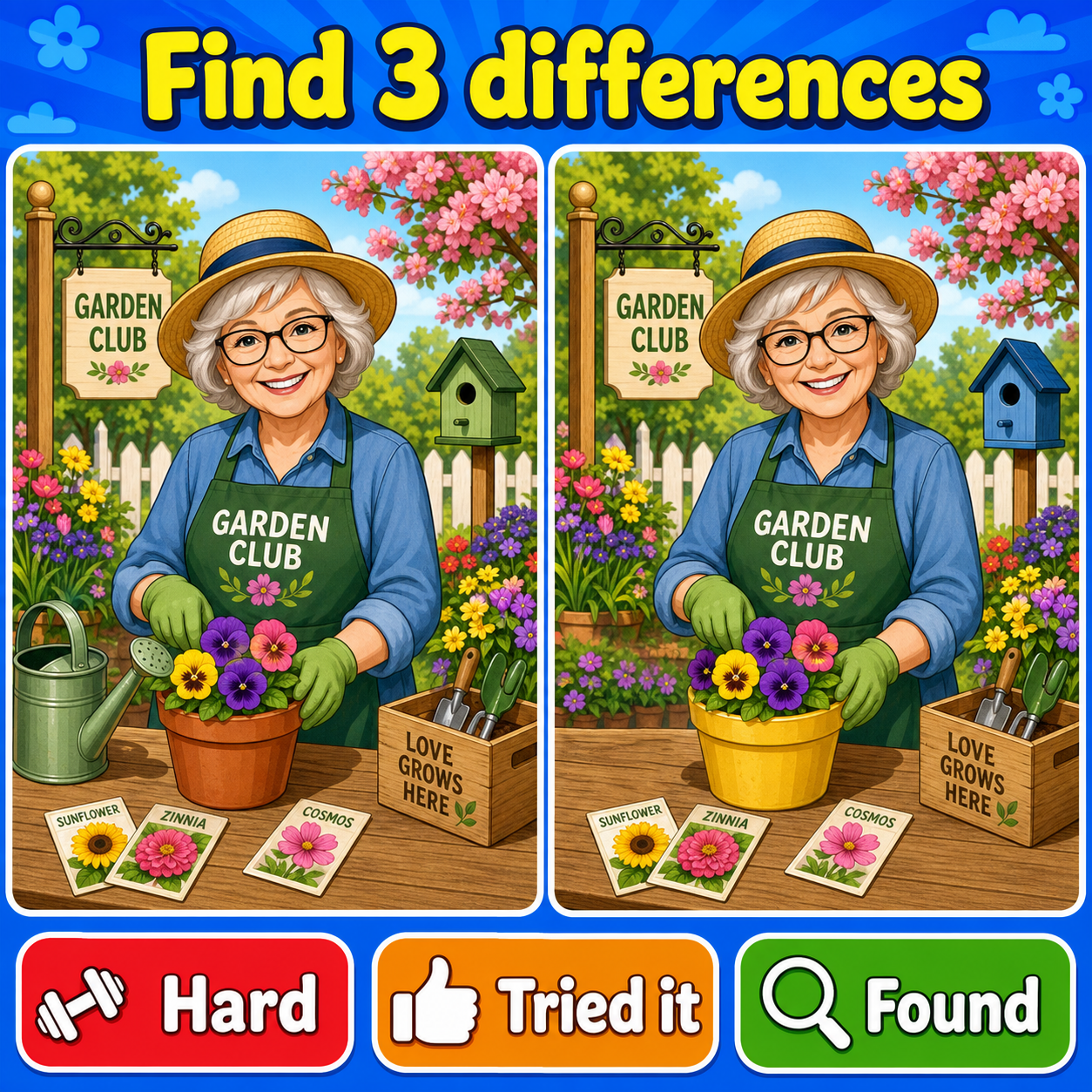 Find the 3 Differences: Garden Club Puzzle Answer